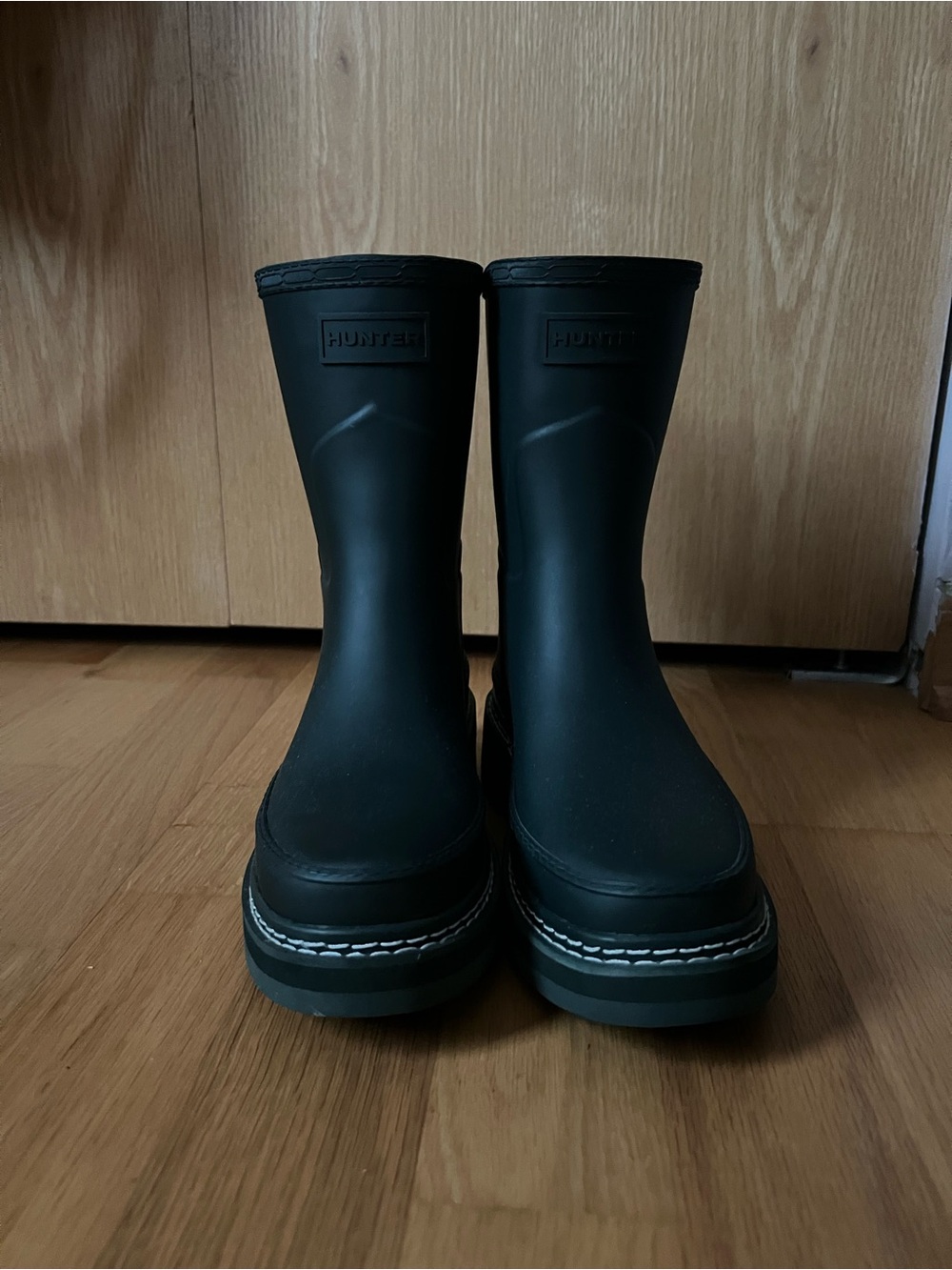 Hunter Matte Black Short Platform Rain Boots